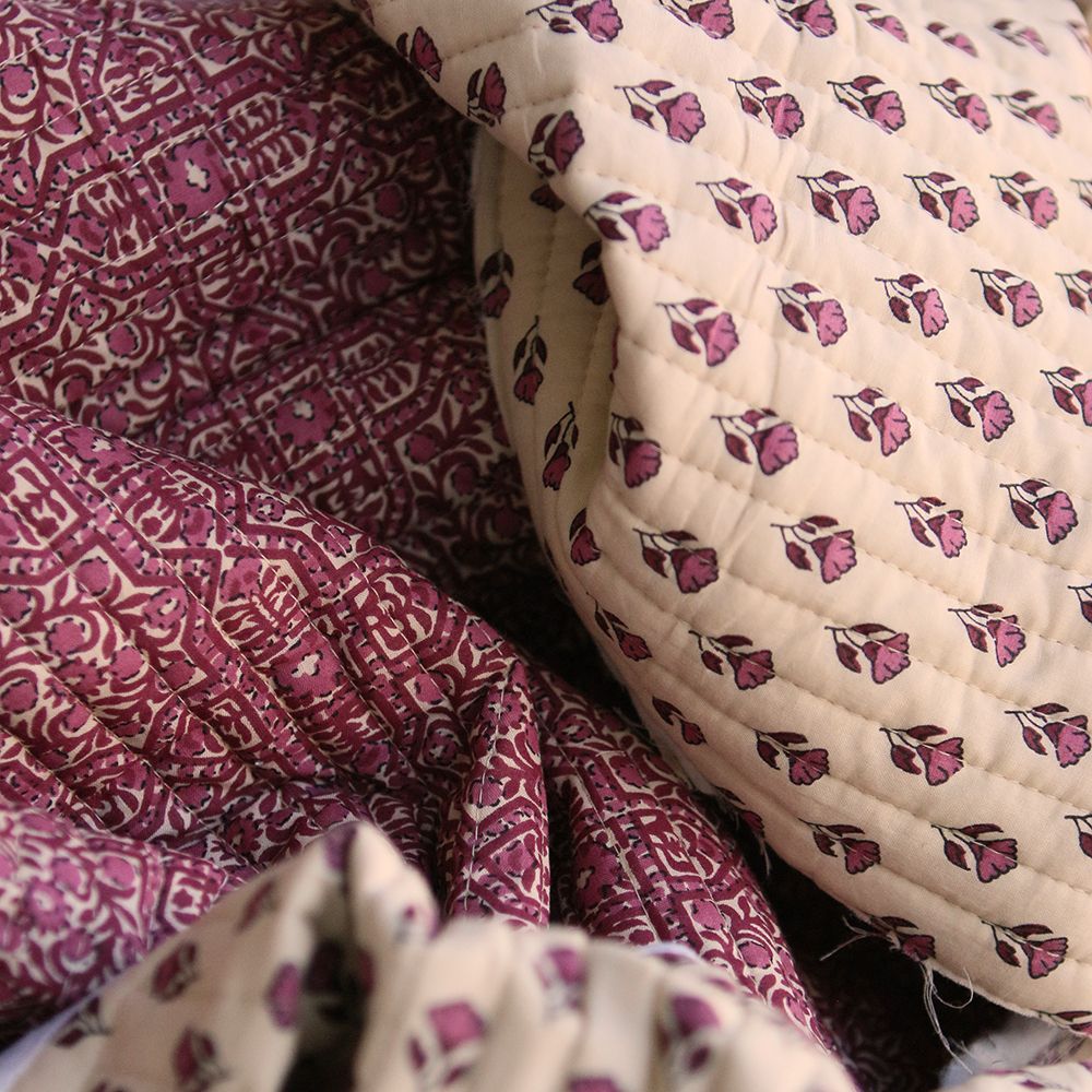 Malini - Tissu indien matelassé double face coton hand block, largeur 100 cm