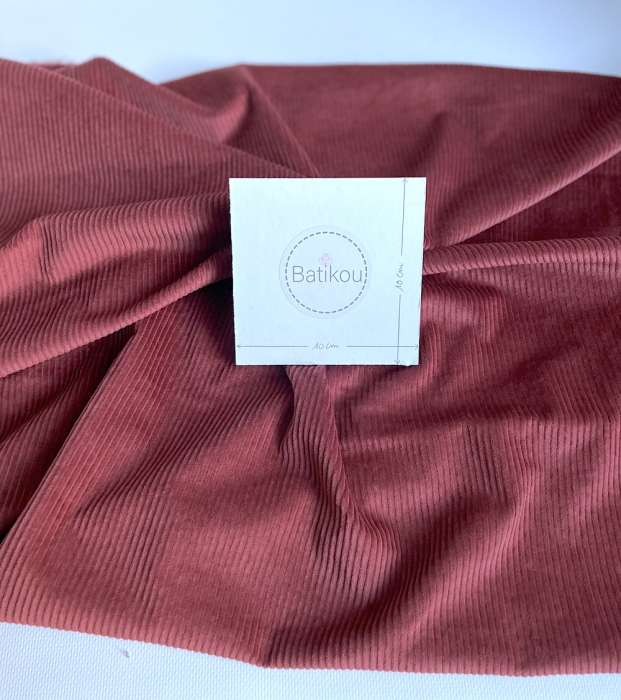 Velours à côtes coton organique coloris marsala rose  - 3