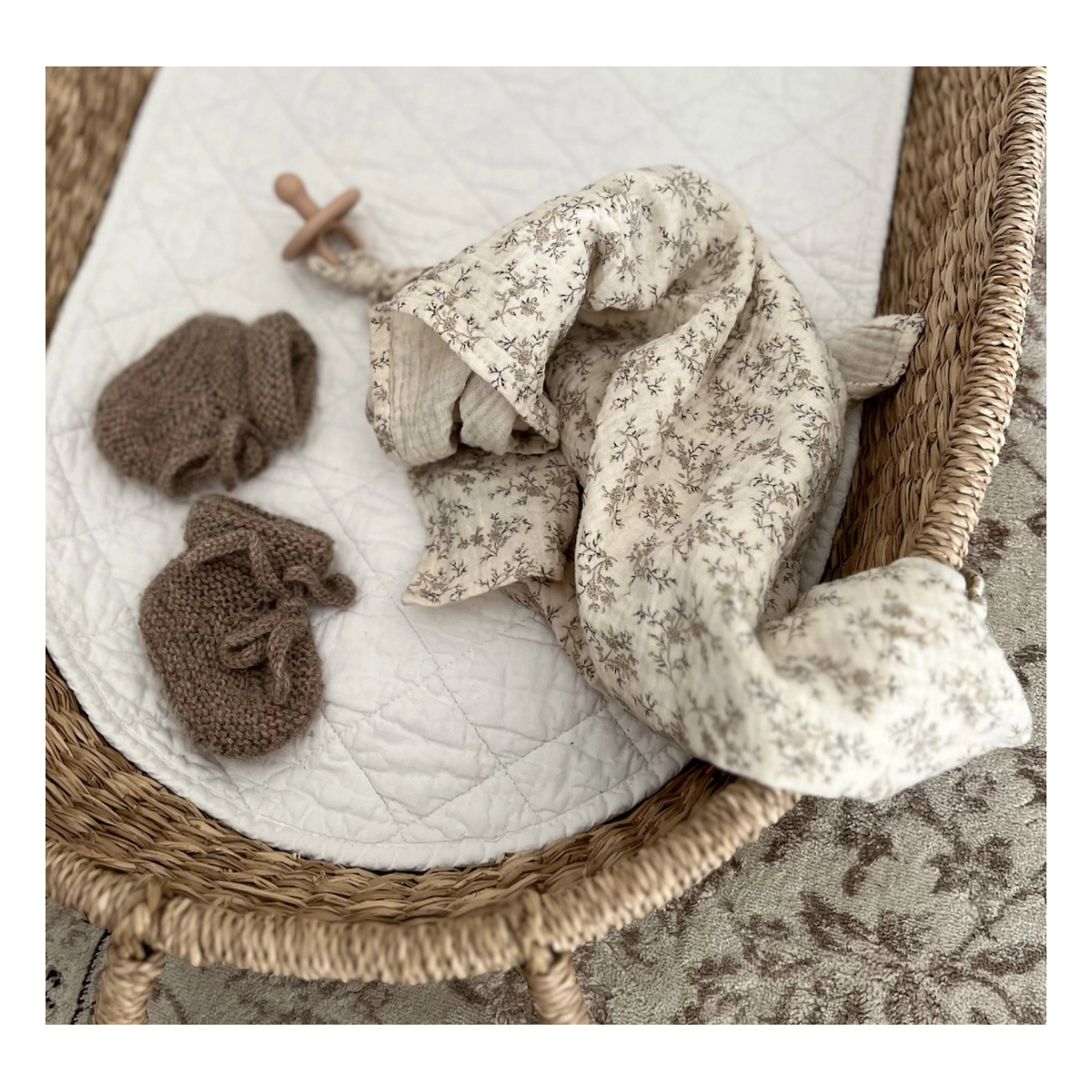 Meriem - Double gaze de coton BIO écru à motifs fleuris