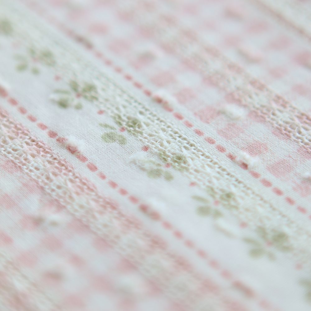 Jane - Tissu coton plumetis vichy écru et rose poudré