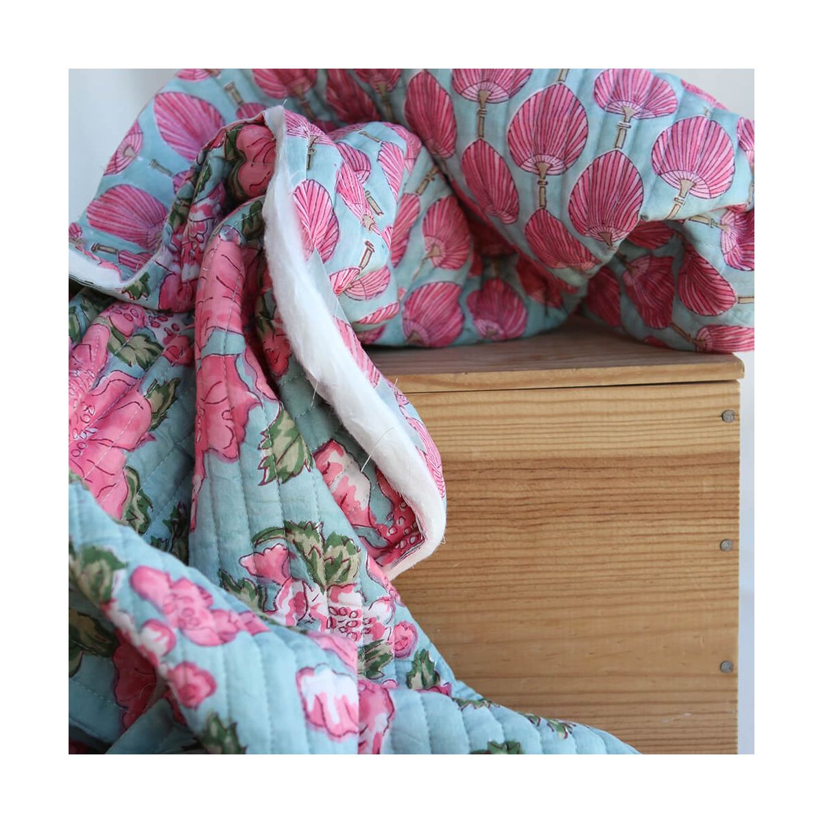 Kyra- Tissu indien matelassé double face coton hand block largeur 100cm