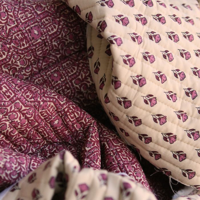 Malini - Tissu indien matelassé double face coton hand block, largeur 100 cm