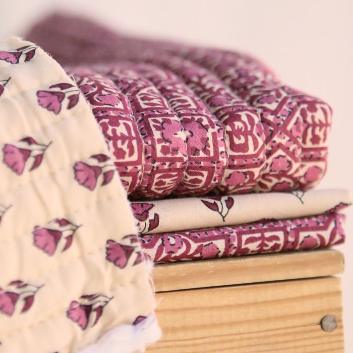 Malini - Tissu indien matelassé double face coton hand block, largeur 100 cm