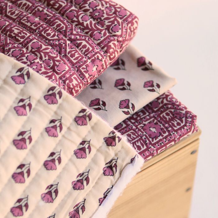 Malini - Tissu indien matelassé double face coton hand block, largeur 100 cm
