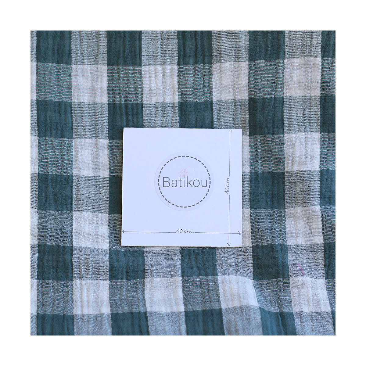 Double gaze de coton vichy réversible blanc / vert sapin