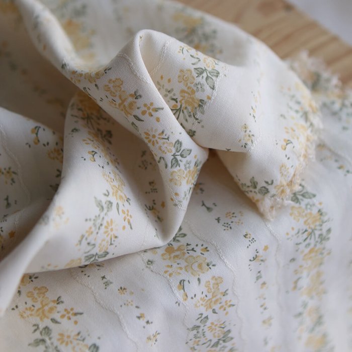 copy ofCamille - Tissu coton jacquard fleuri bleu