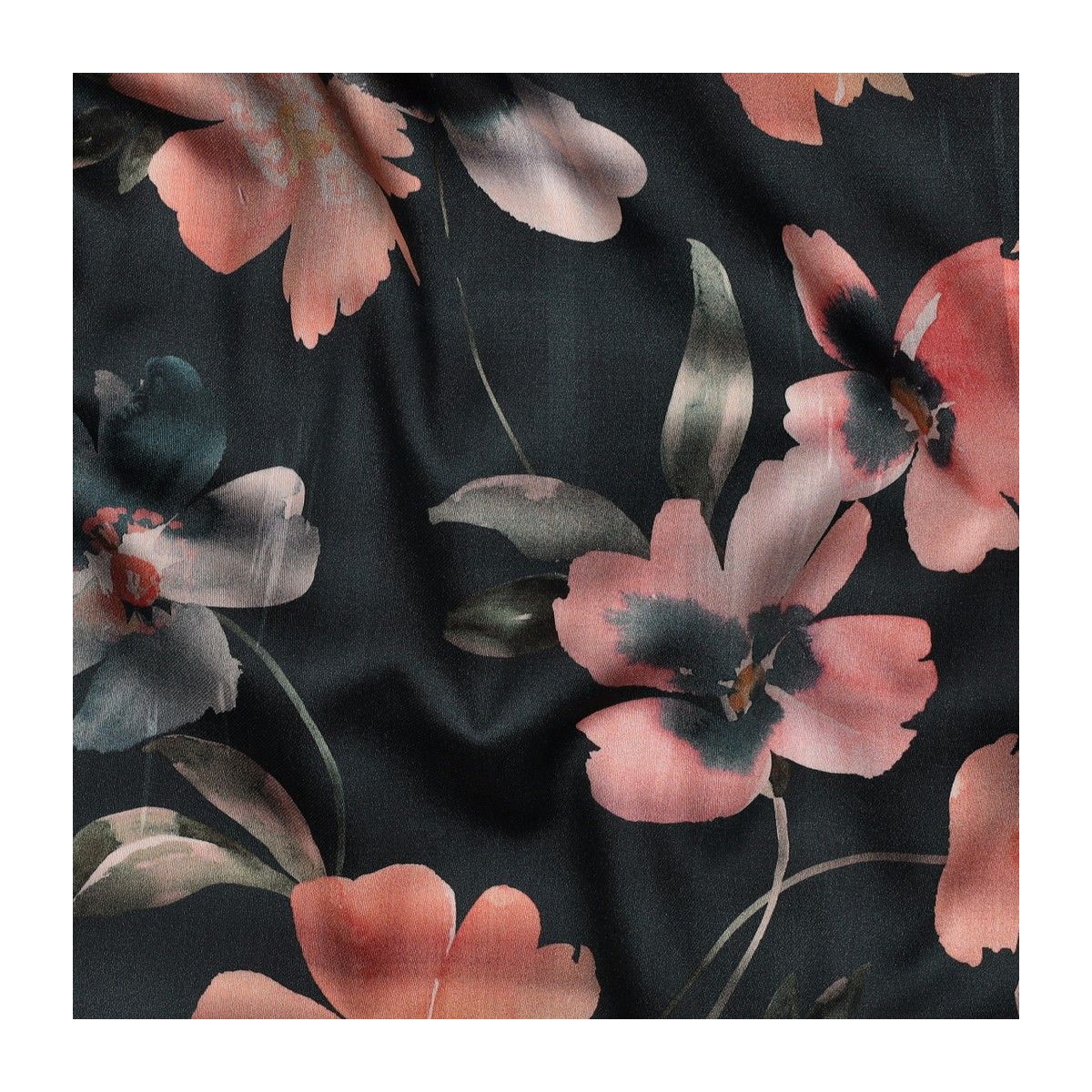 Satin de coton grandes fleurs aquarelle fond noir
