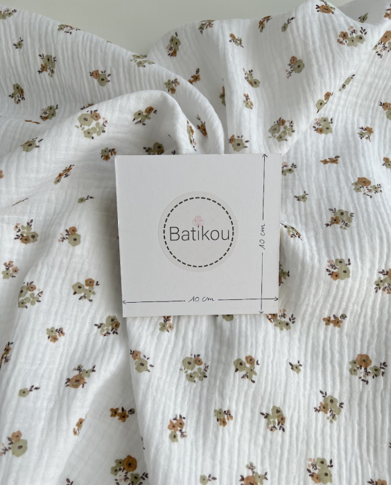 Double gaze de coton Hope blanc motifs fleuris Naturel Batikou - 4