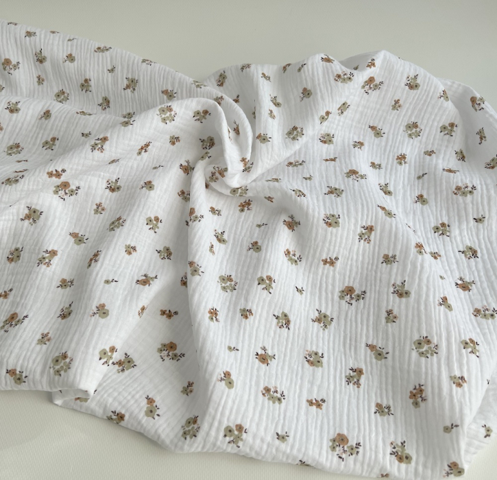 Double gaze de coton Hope blanc motifs fleuris Naturel Batikou - 6