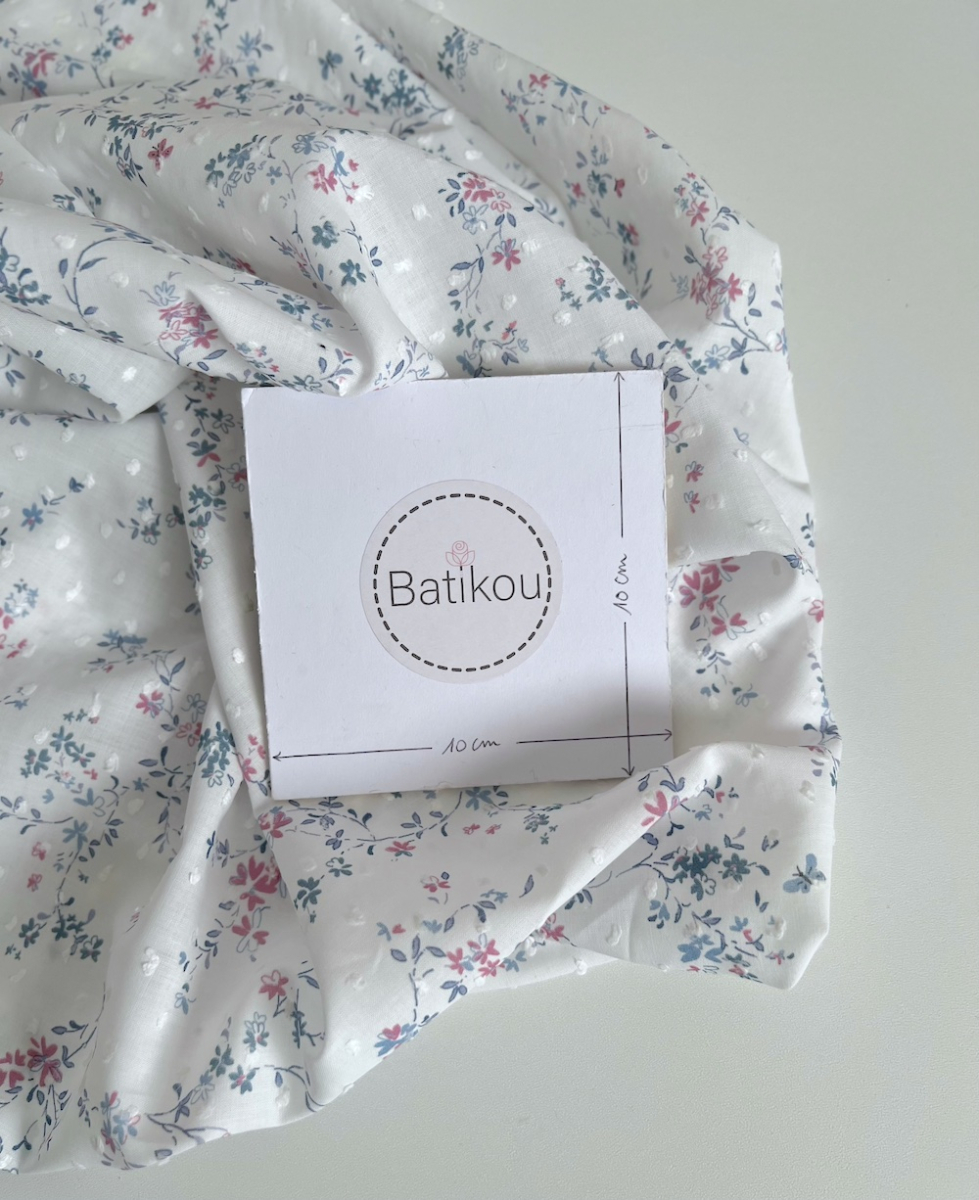 Coline - Plumetis de coton parme imprimé fleuri bleu et rose Qualité Oeko-tex - 5