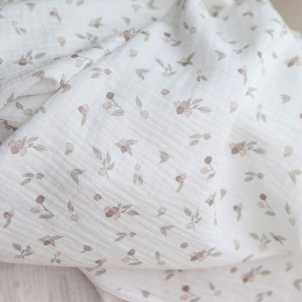 Hind - Double gaze de coton BIO exclusif blanc lait à motif nature