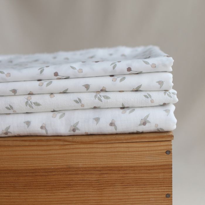 Hind - Double gaze de coton BIO exclusif blanc lait à motif nature