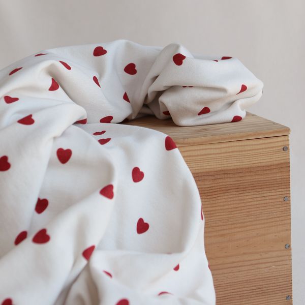 Little Manou - Sweat mélange de coton bouclettes motif exclusif coeurs rouges