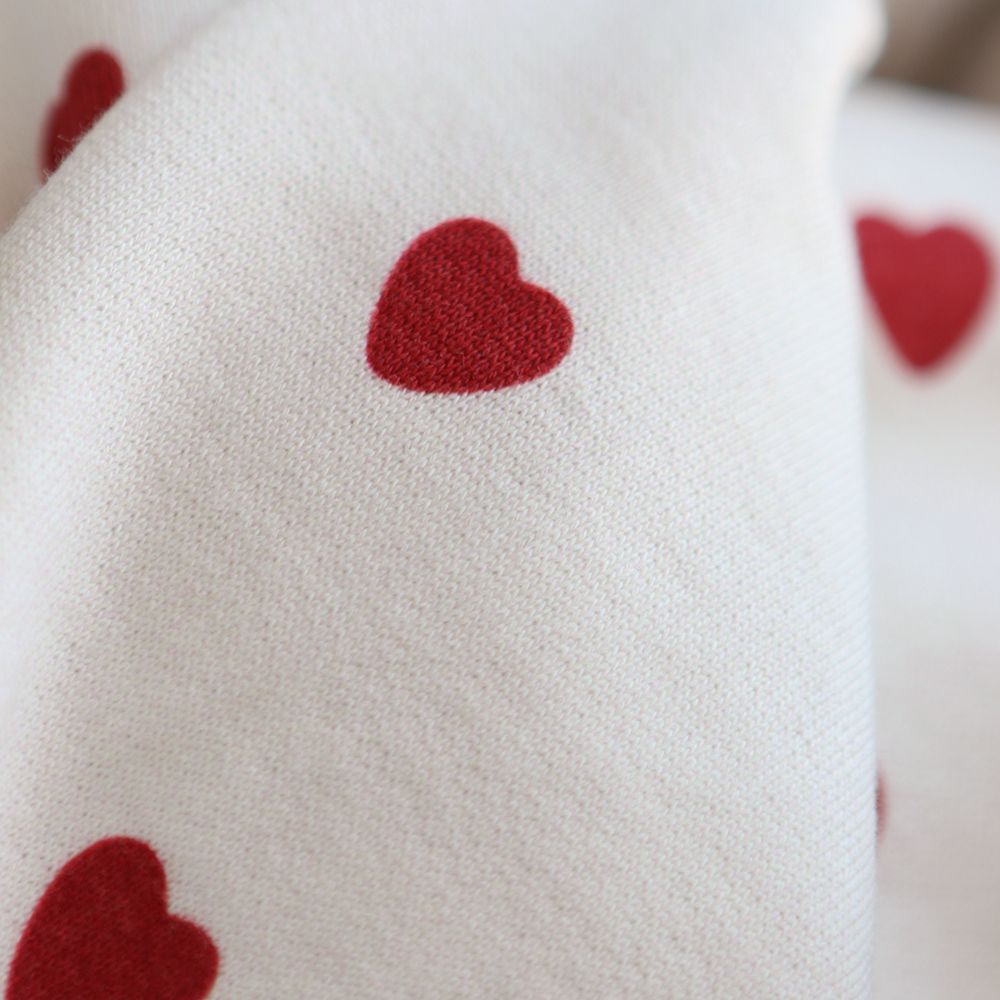 Little Manou - Sweat mélange de coton bouclettes motif exclusif coeurs rouges