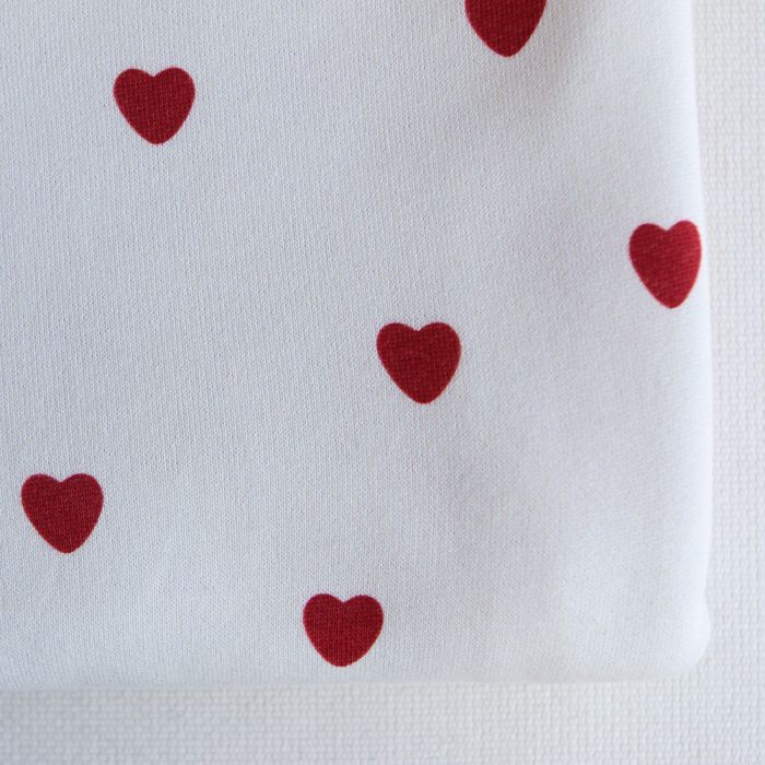 Little Manou - Sweat mélange de coton bouclettes motif exclusif coeurs rouges