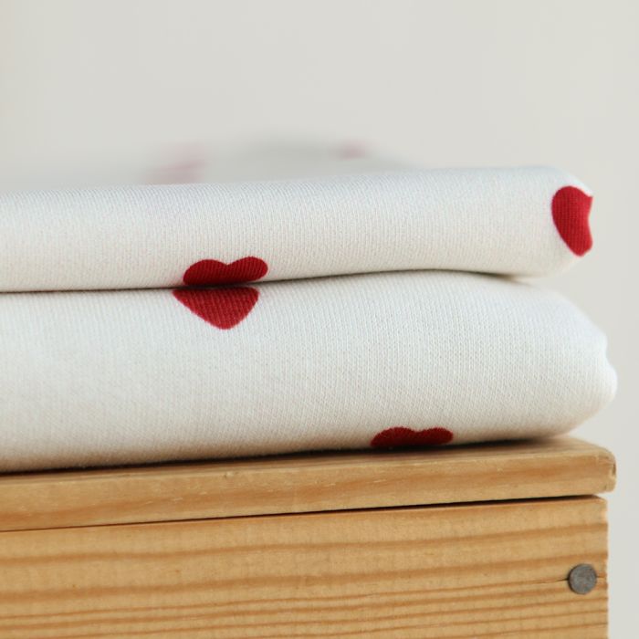Little Manou - Sweat mélange de coton bouclettes motif exclusif coeurs rouges