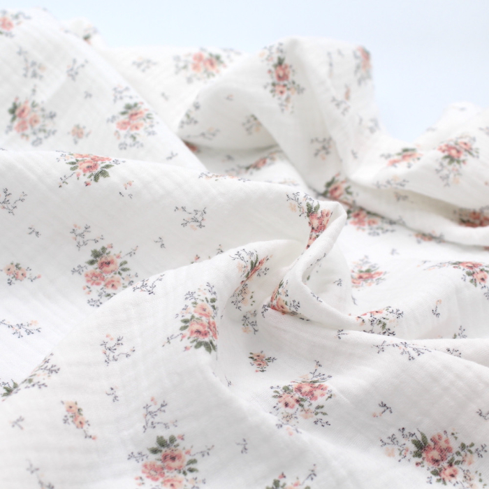 Romance - Double gaze de coton BIO motif exclusif bouquet romantique