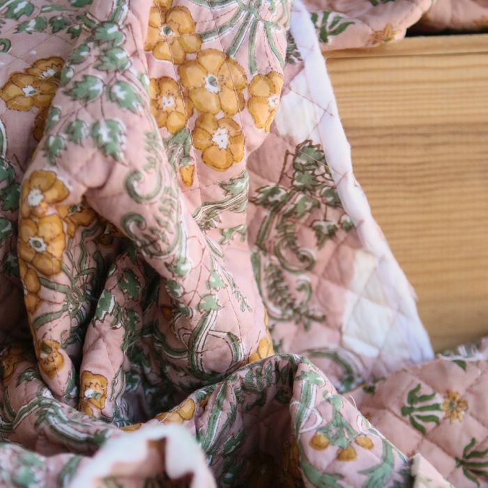 Suhani - Tissu indien matelassé double face coton hand block largeur 100cm