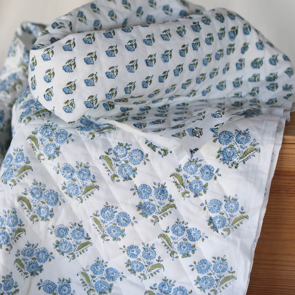 Anika - Tissu indien matelassé double face coton hand block largeur 100cm