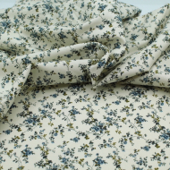 Popeline de coton fine et douce organique fond ivoire imprimé fleuri bleu vert