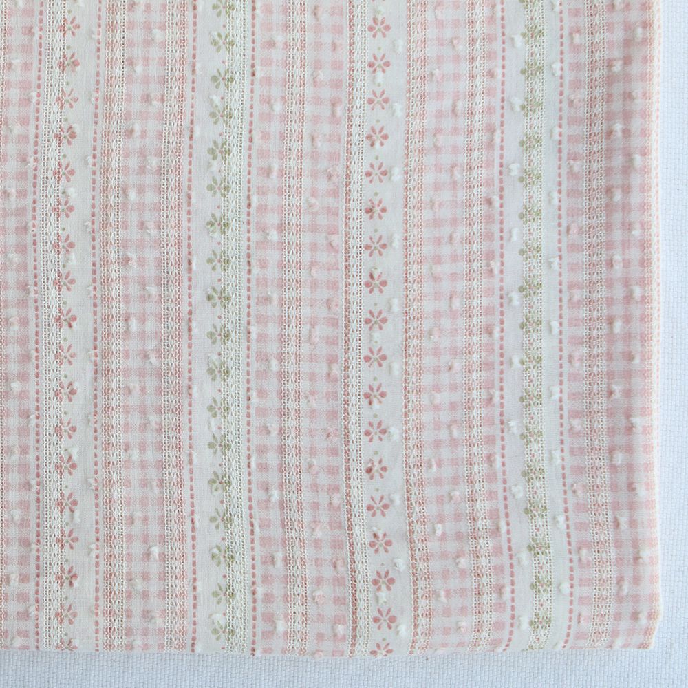 Jane - Tissu coton plumetis vichy écru et rose poudré