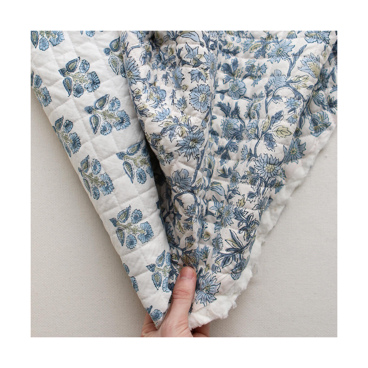Tara - Tissu indien matelassé double face coton hand block largeur 100cm