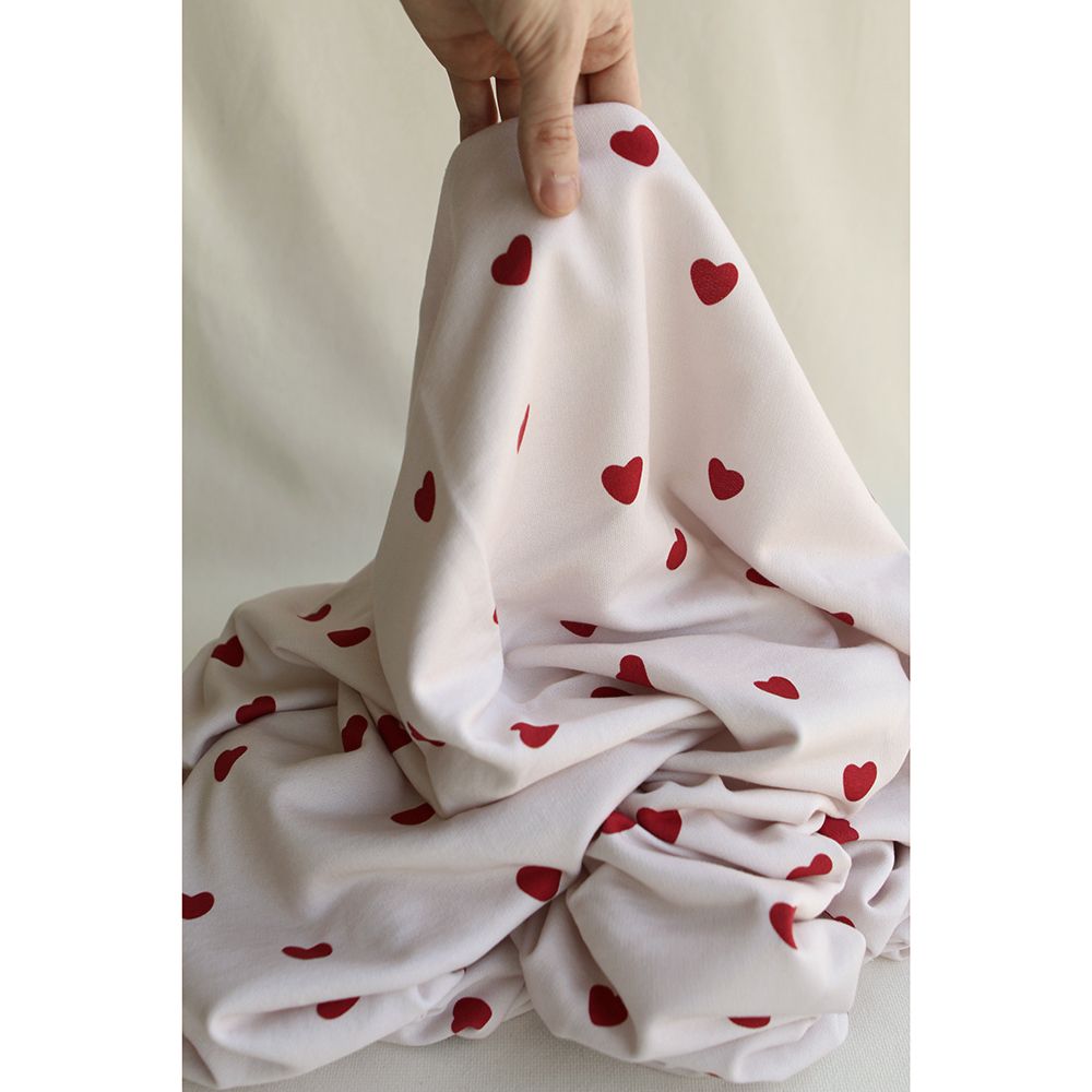 Manou - Sweat mélange de coton BIO bouclettes motif exclusif coeurs rouges