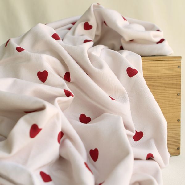 Manou - Sweat mélange de coton BIO bouclettes motif exclusif coeurs rouges