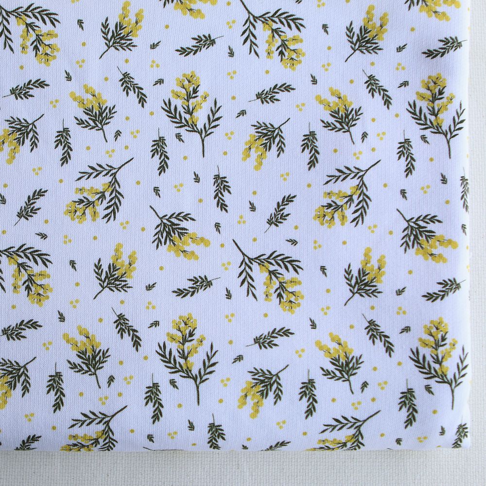 Mimosa - Sweat mélange de coton BIO bouclettes motif exclusif mimosa