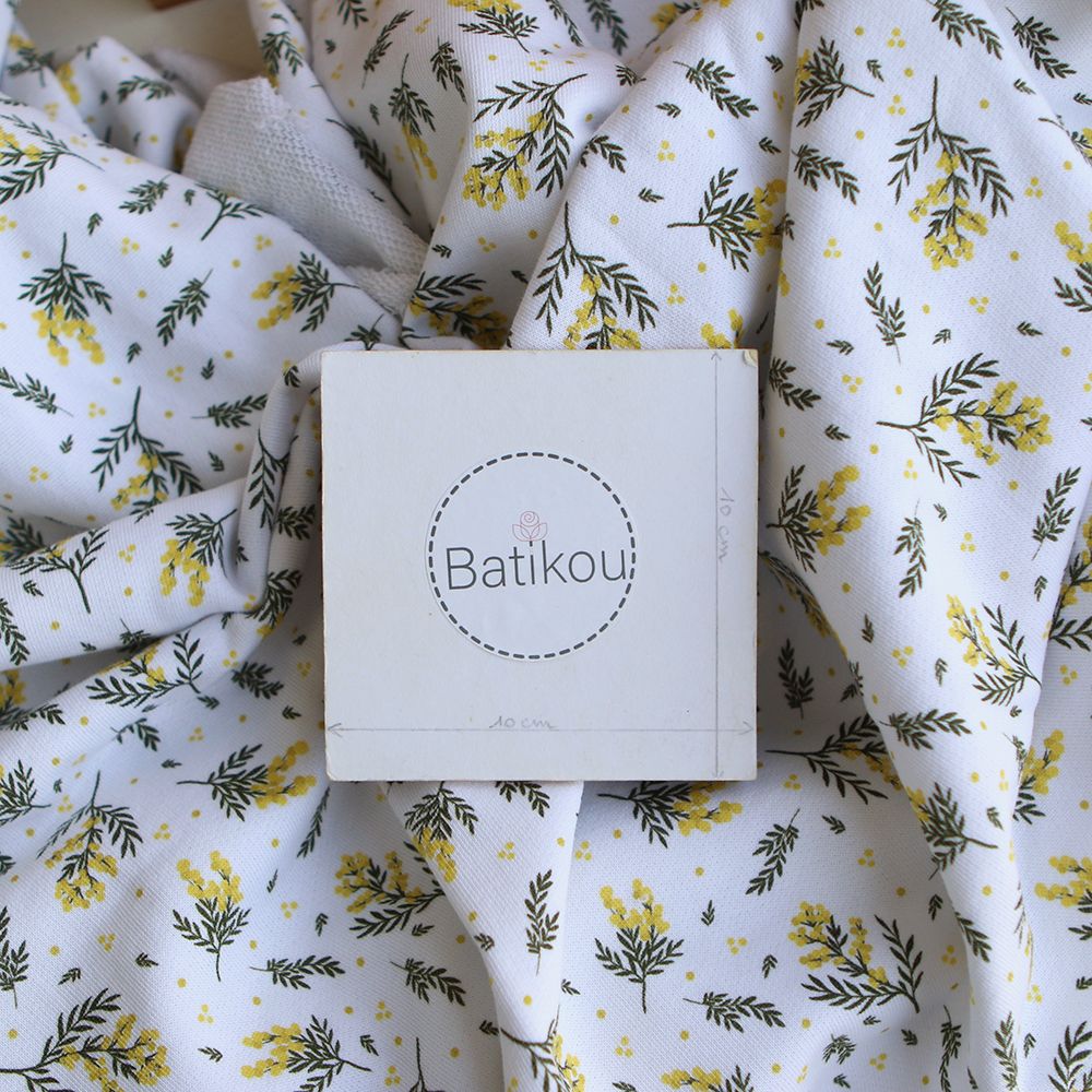 Mimosa - Sweat mélange de coton BIO bouclettes motif exclusif mimosa