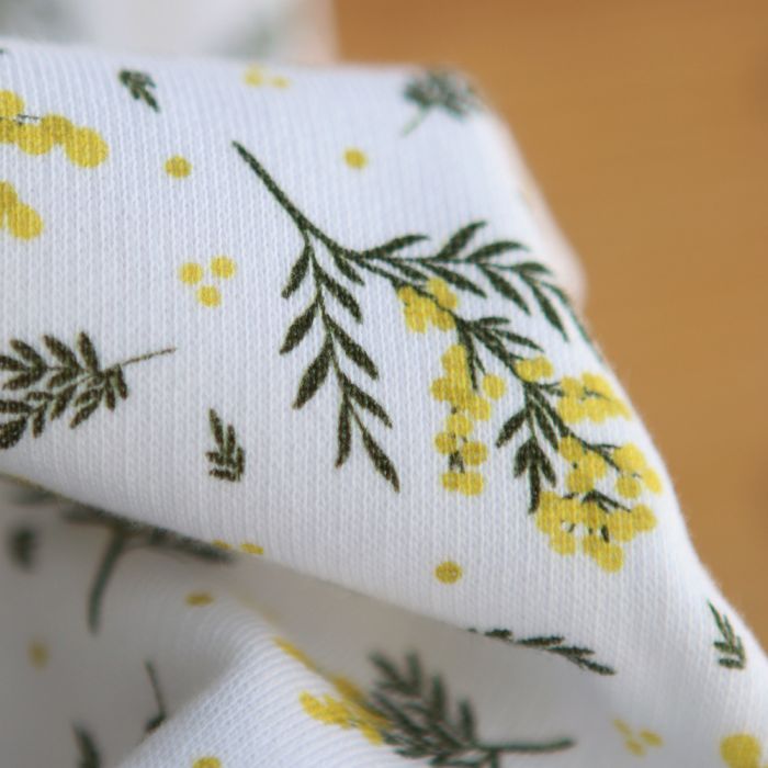 Mimosa - Sweat mélange de coton BIO bouclettes motif exclusif mimosa