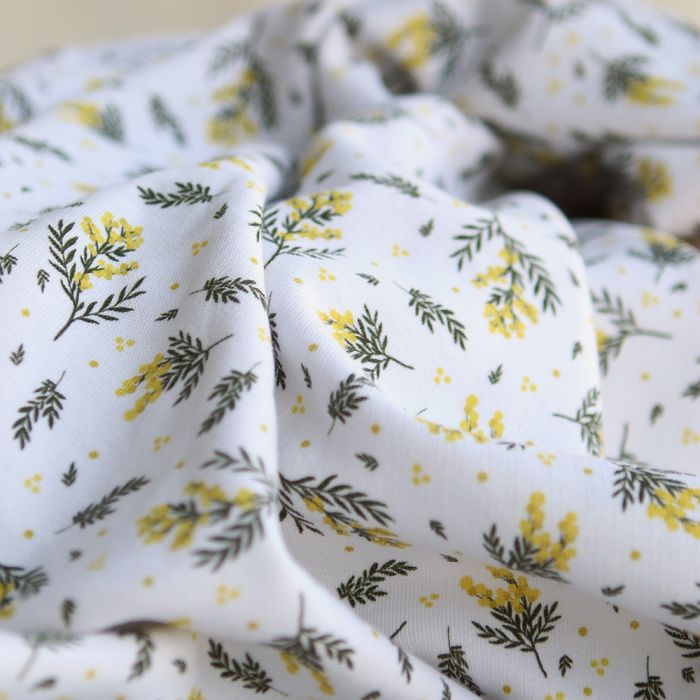 Mimosa - Sweat mélange de coton BIO bouclettes motif exclusif mimosa