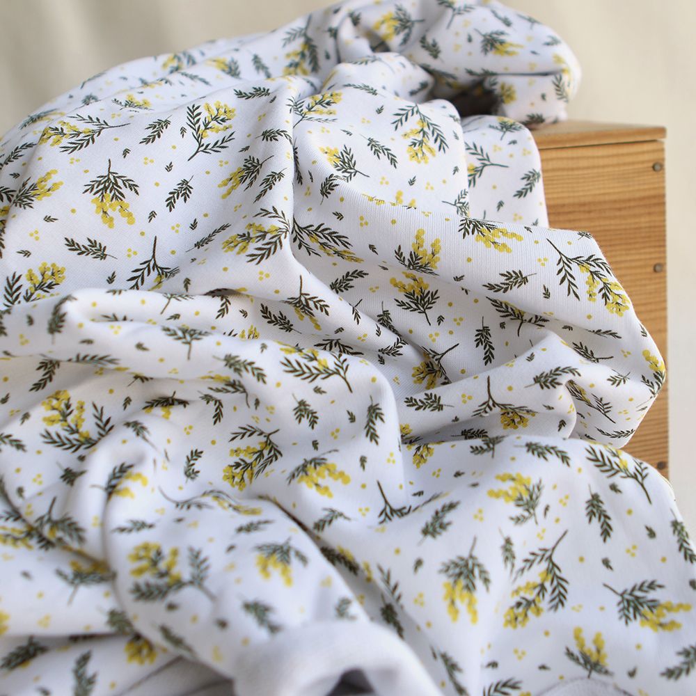 Mimosa - Sweat mélange de coton BIO bouclettes motif exclusif mimosa