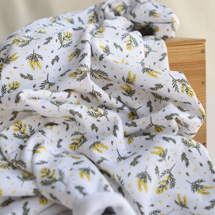 Mimosa - Sweat mélange de coton BIO bouclettes motif exclusif mimosa