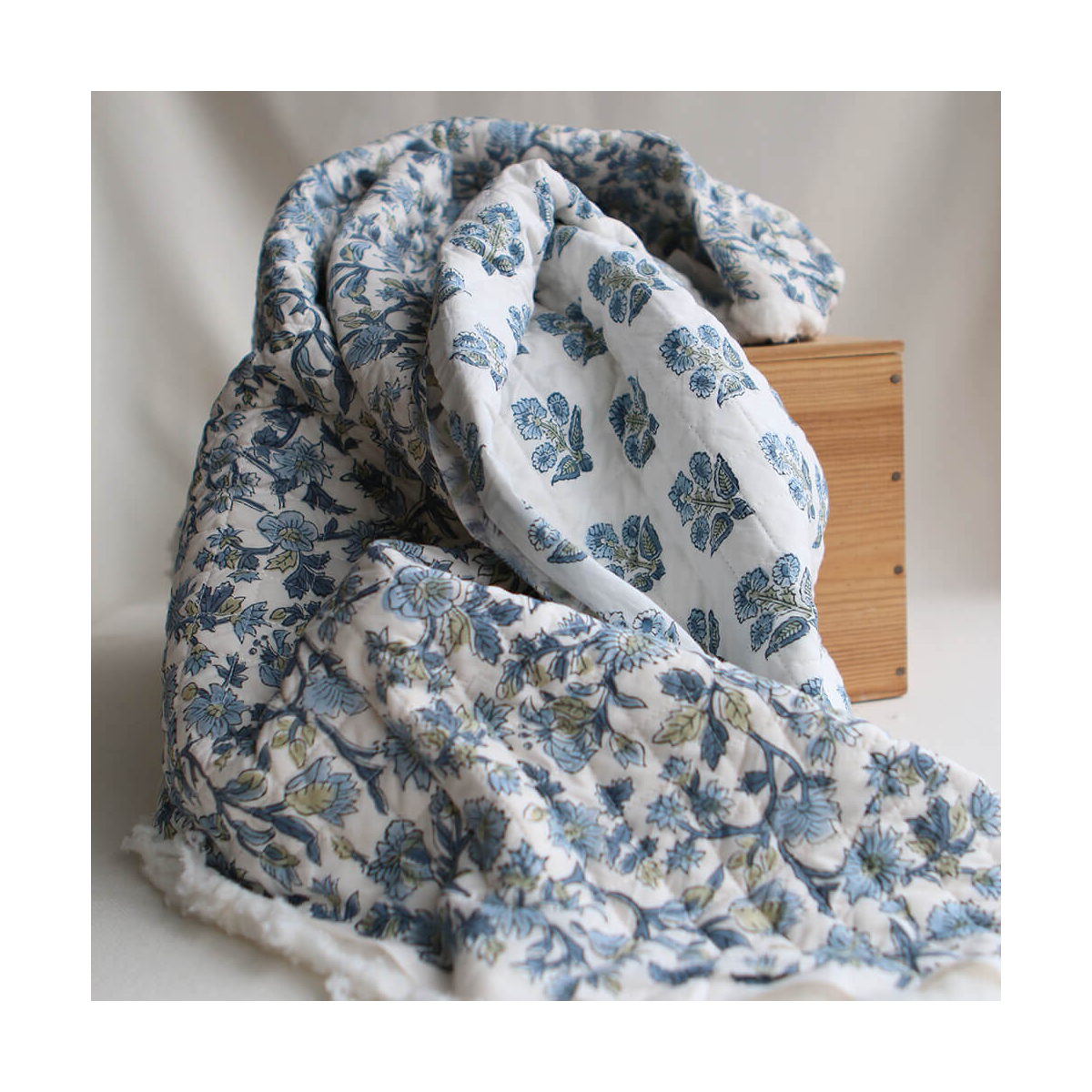 Tara - Tissu indien matelassé double face coton hand block largeur 100cm