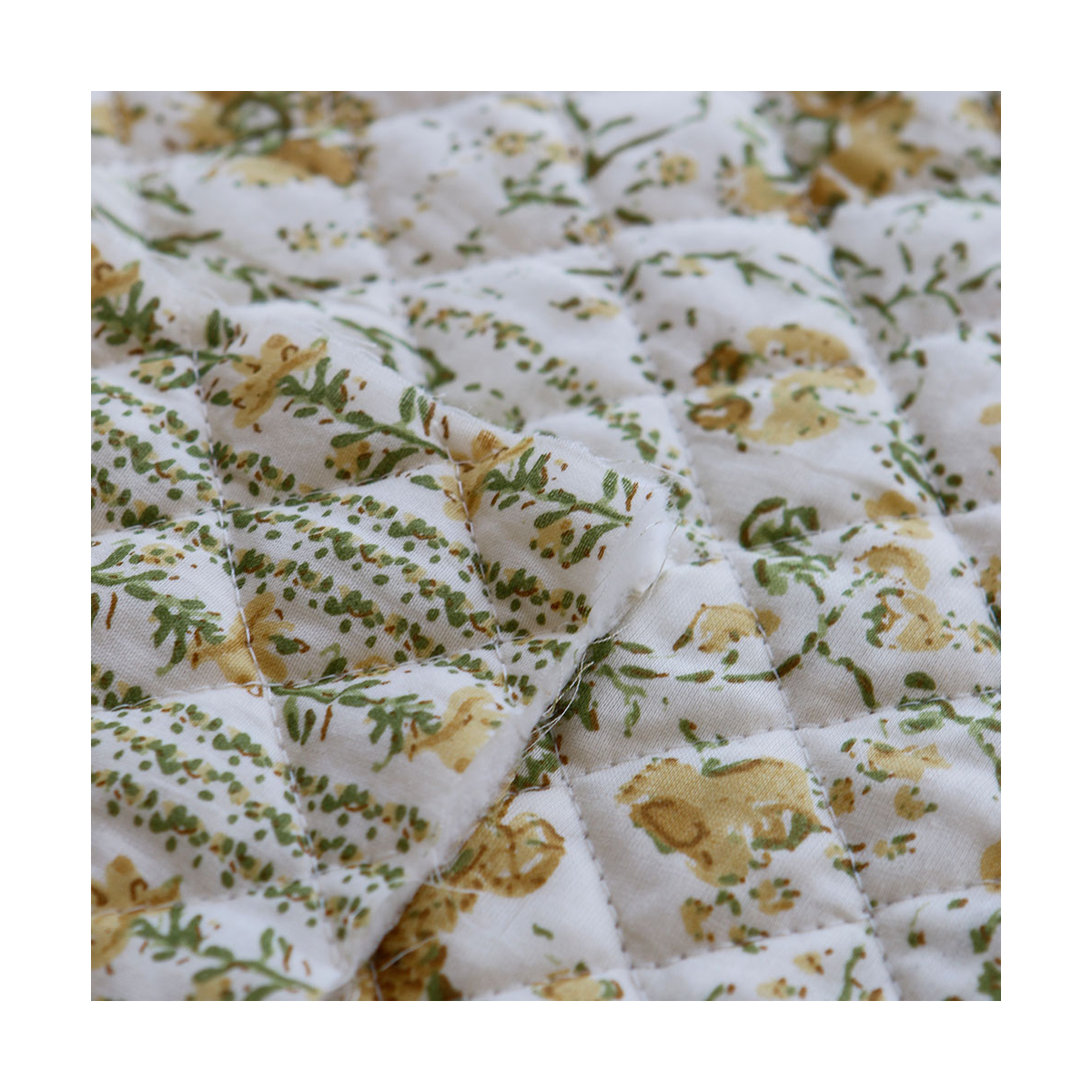 Karishma jaune - Tissu indien matelassé double face coton hand block largeur 100cm