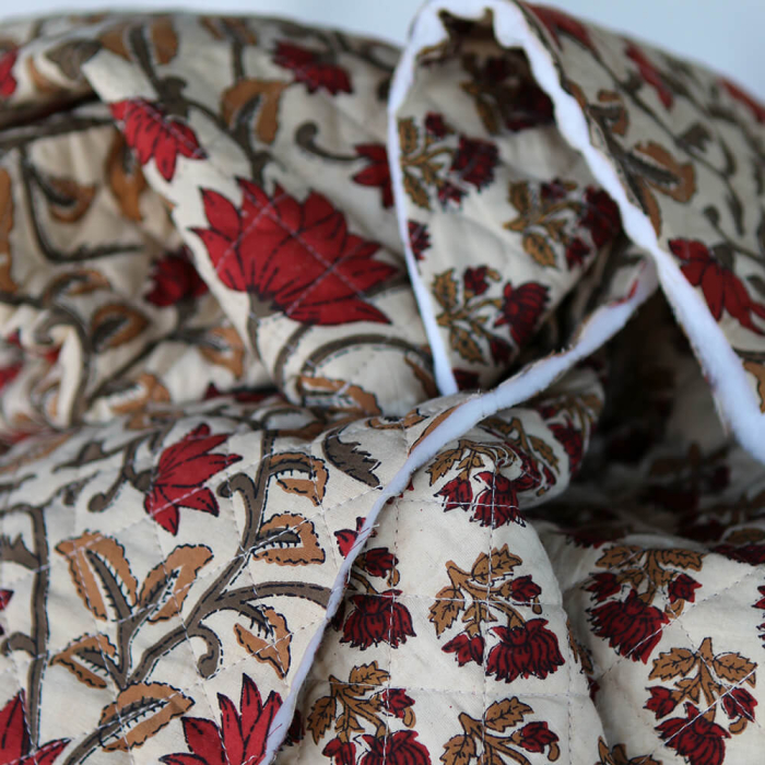 Shaivan - Tissu indien matelassé double face coton hand block largeur 100cm