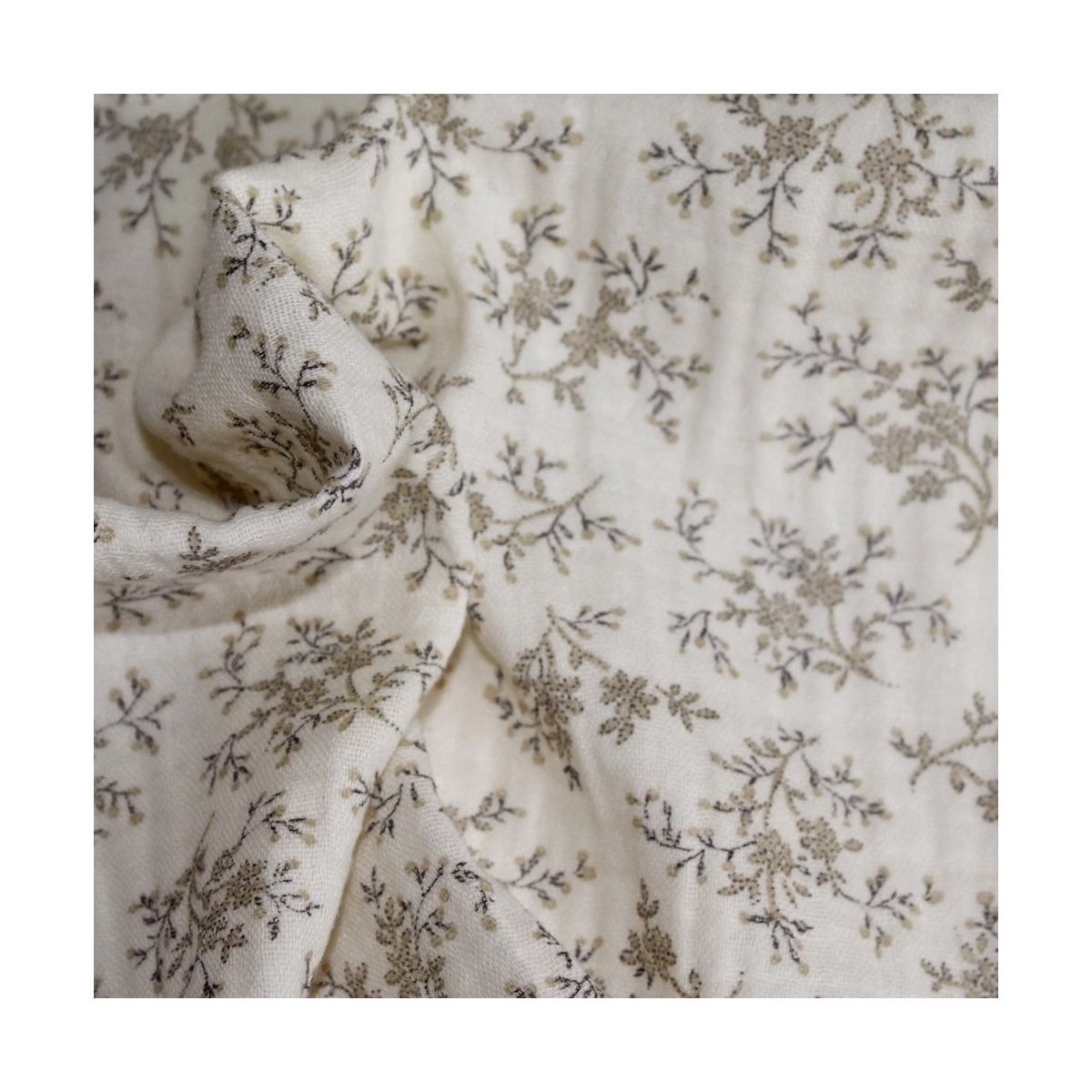 Meriem - Double gaze de coton BIO écru à motifs fleuris