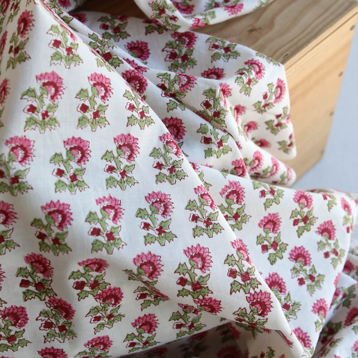 Jamila B - Tissu indien en coton imprimé main Hand Block