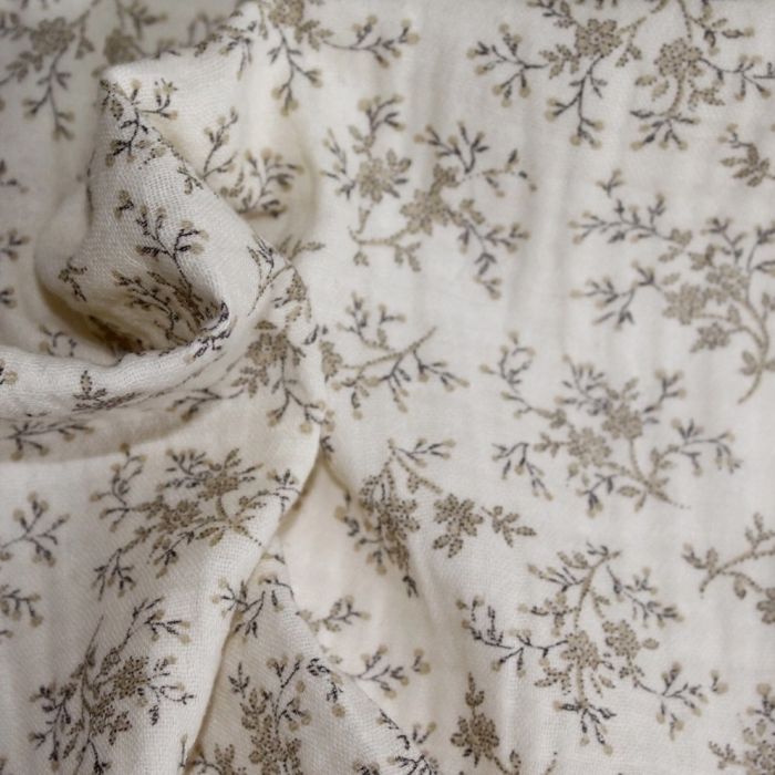 Meriem - Double gaze de coton BIO écru à motifs fleuris