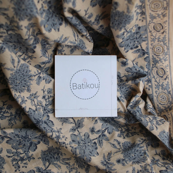 Anjali Bleu - Tissu indien en coton imprimé main Hand Block