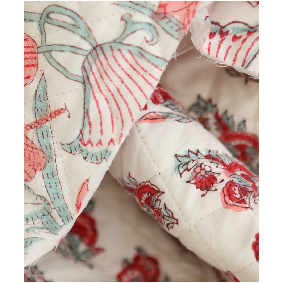 Yamini - Tissu indien matelassé double face coton hand block teal largeur 100cm