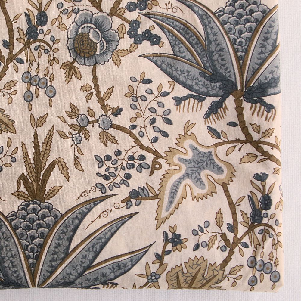 Kavya - Tissu indien en coton hand block fond crème