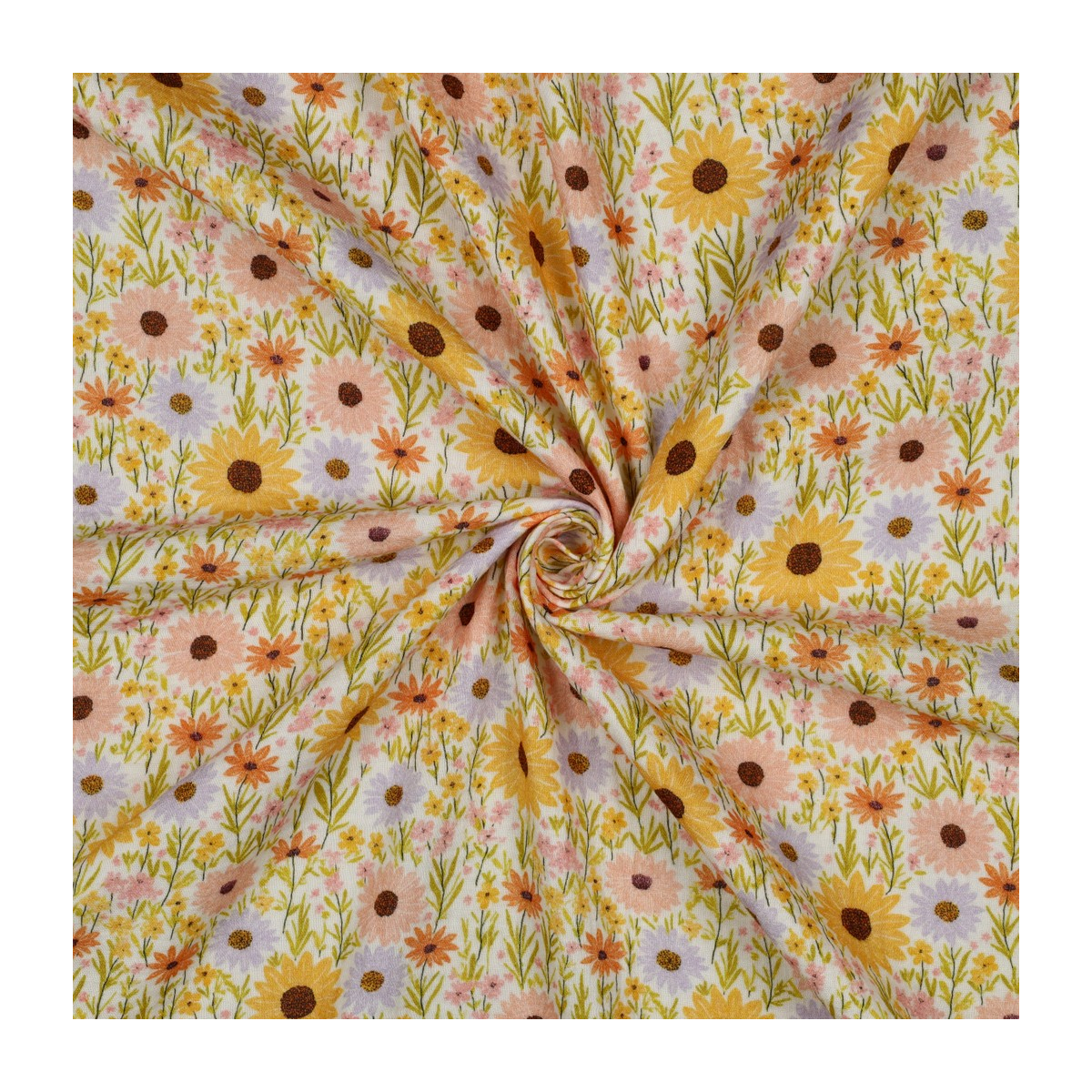 Tissu double gaze coton vendu mètre coupe Calista champêtre fleuri jaune