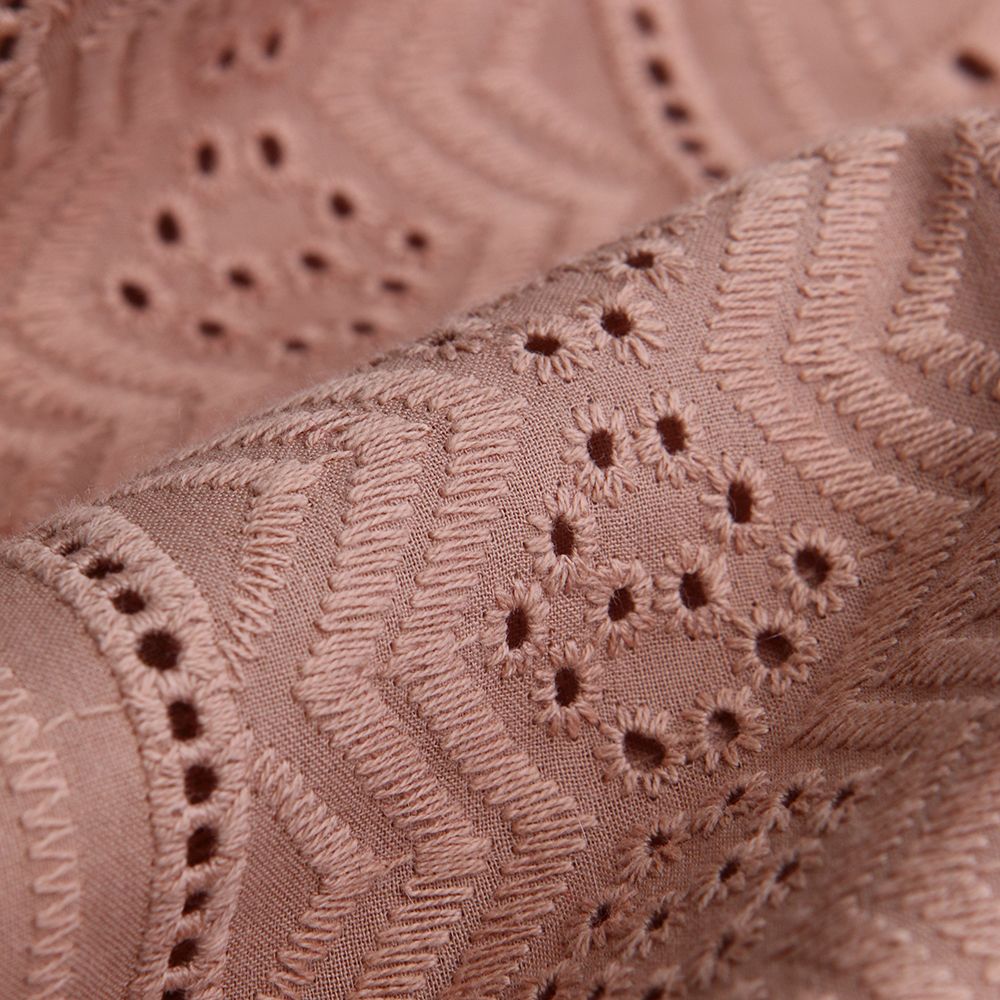 Voile de coton broderie anglaise coloris marron glacé
