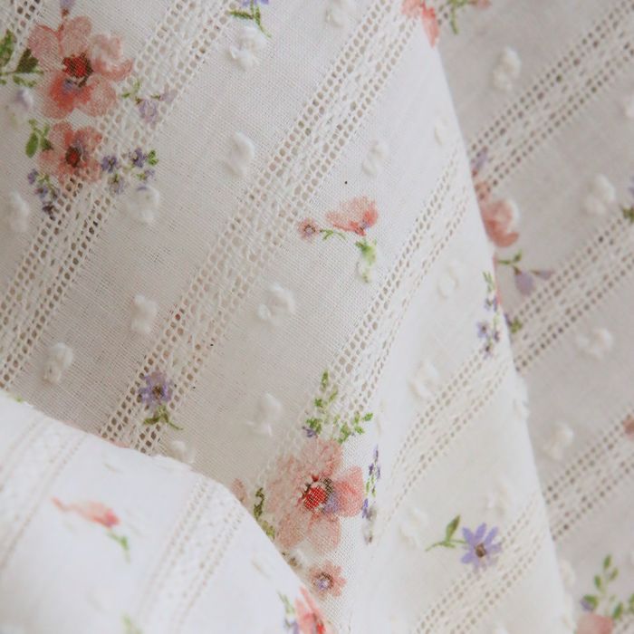 Emma - Broderie anglaise plumetis coton imprimé fleuri