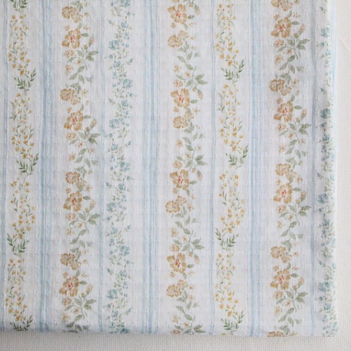 Suzie - Seersucker / Coton gaufré doux fleuri bleu poudré