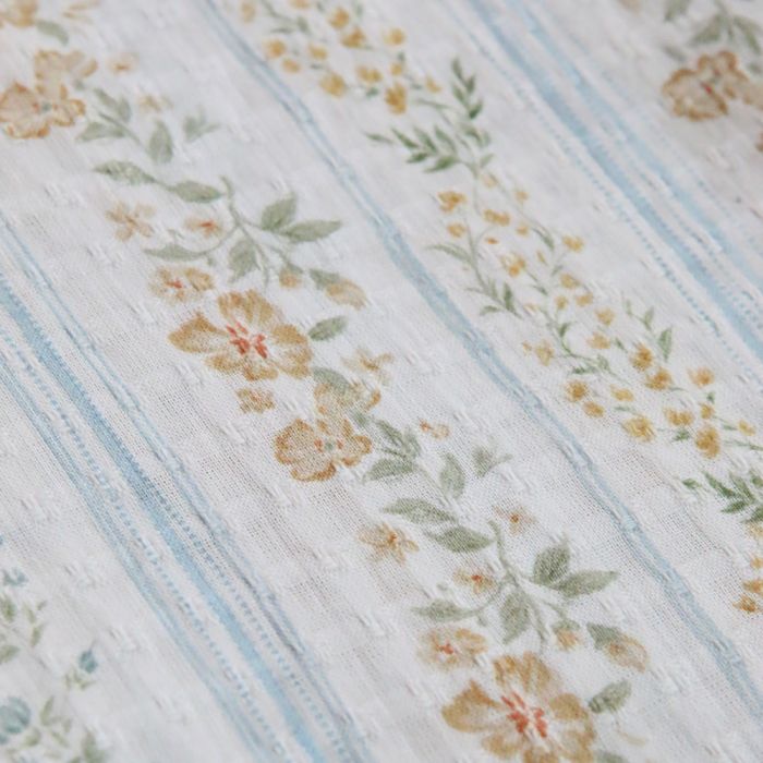 Suzie - Seersucker / Coton gaufré doux fleuri bleu poudré