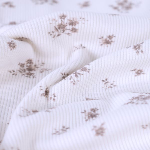 copie de Jersey coton côtes fines à motif fleuri rose et vert d'eau