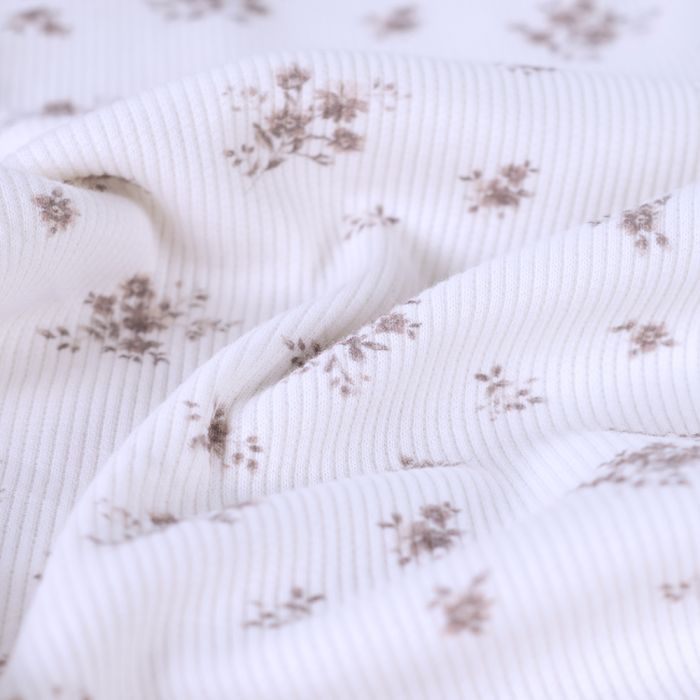 copie de Jersey coton côtes fines à motif fleuri rose et vert d'eau